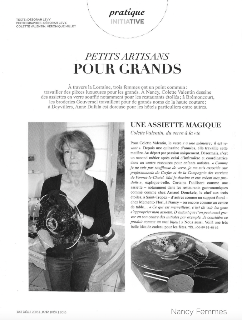 Verrerie artisanale - Article de presse Nancy Femme